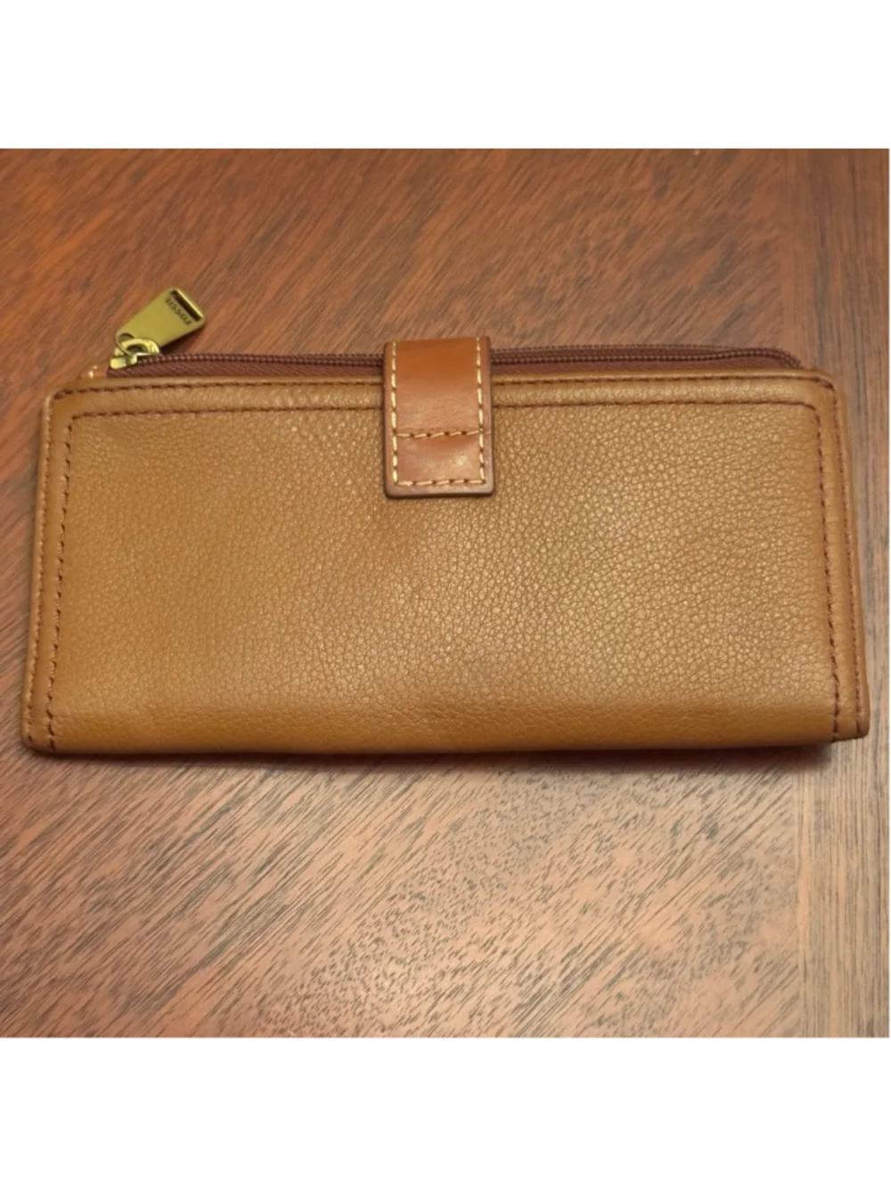 Fossil Logan Brown Leather Zip Around Checkbook Wallet Organizer RFID Clutch